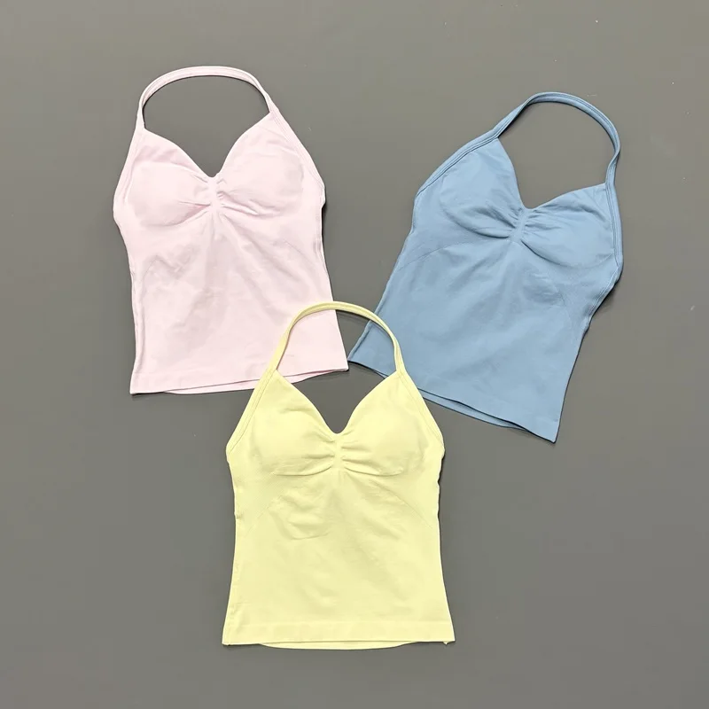 HISTELLO Halter Yoga Tank Top Women Sexy Strappy Backless Slim Fit Padded Breathable Gym Fitness Running Workout Sports Tops image 4