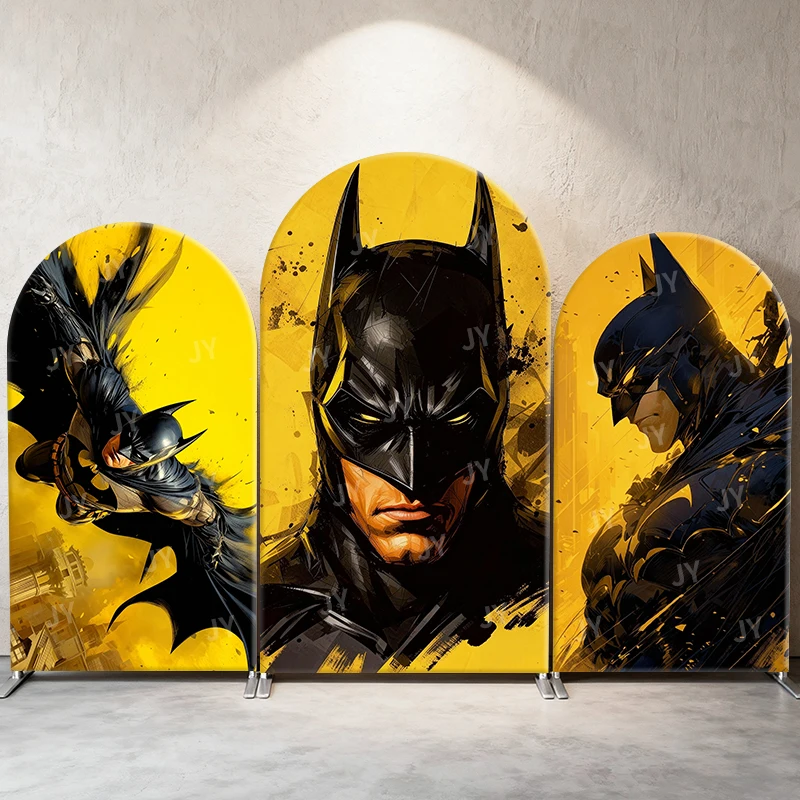 

Batman Black Gold Splash Theme Arch Backdrop Cover Dynamic Portrait Cartoon Background For Kids Birthday Baby Shower Decoration