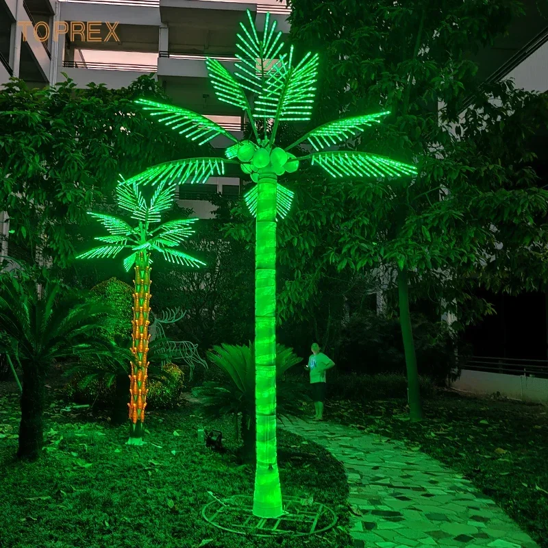 Toprex Large Park Ornamental Metal Frame Coconut Tree LED Outdoor Artificial Palm Waterproof Customized Landscape Decor