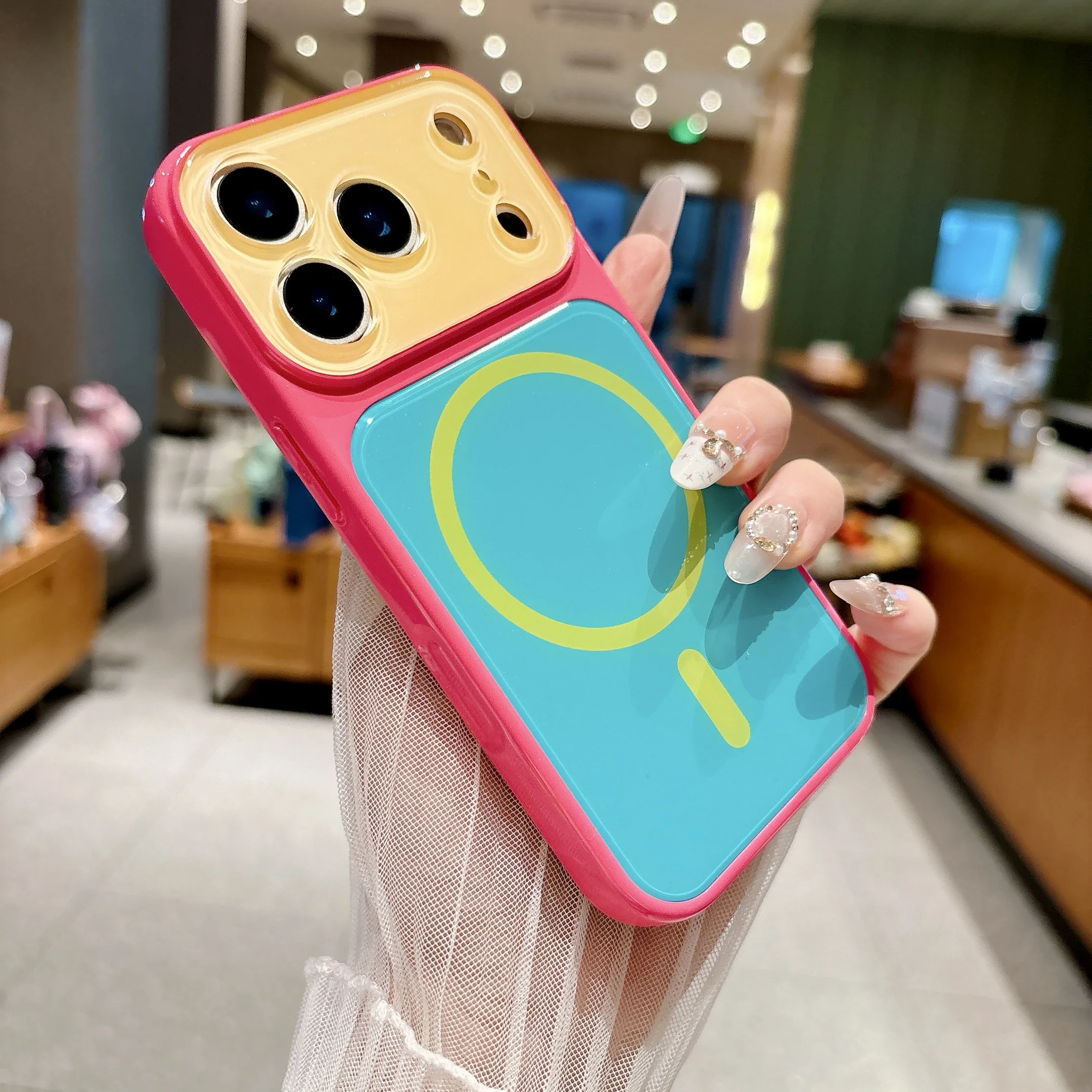 14 Colors Magnetic Case For iPhone 18 17 16 15 14 Pro Max For MagSafe Colorful Crystal Glitter Back Soft Bumper Cover Shockproof