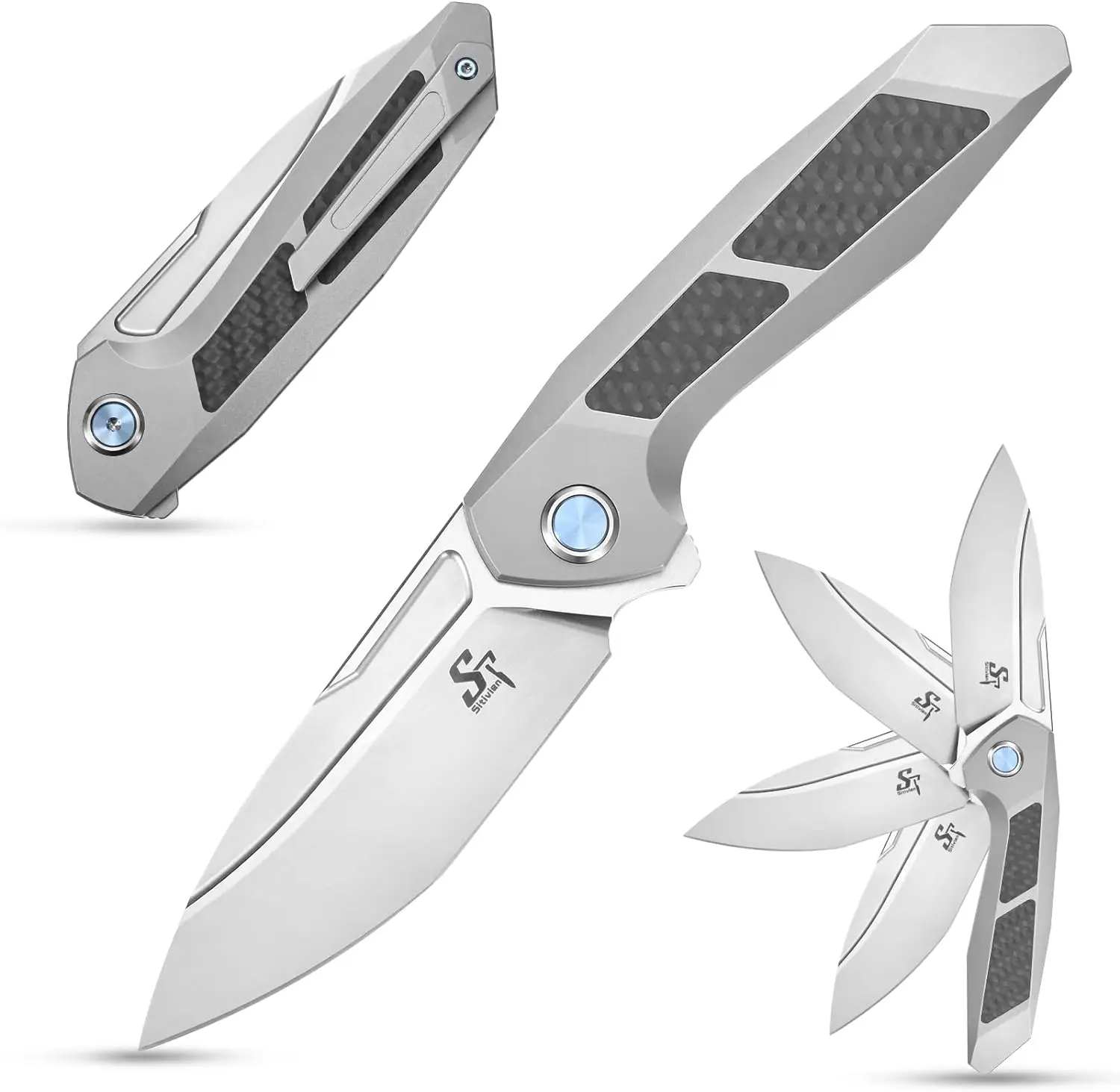 New Sitivien ST996 Pocket Knifes M390 Steel Blade Titanium Carbon Fiber Handle EDC Folding Knife for Work Camping Collection