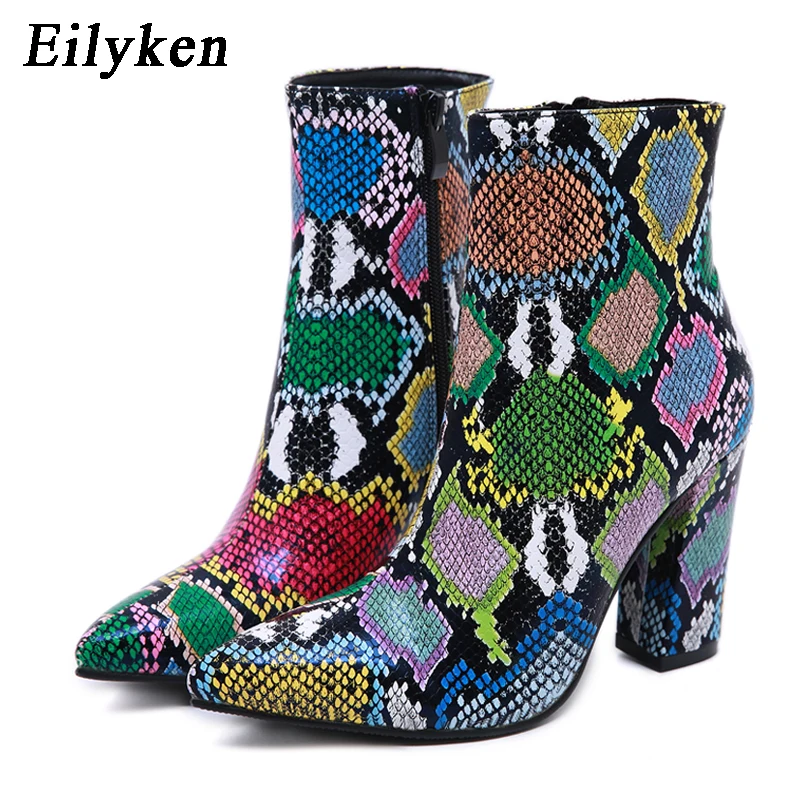 Eilyken stivaletti da donna Fashion Green Snake Grain Booties inverno femminile punta a punta tacchi alti stivali da donna con cerniera scarpe