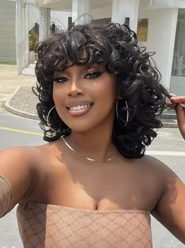 Short Curly Wigs for Black Women Curly Wig with Bangs Black Wigs for Black Women