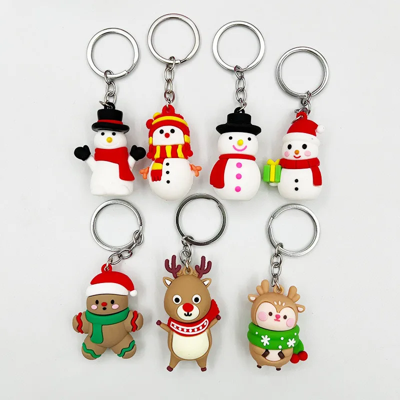Christmas Series Santa Claus Christmas Tree Key Chains For Backpacks Pendant Cute Elk Doll Key Ring For Kids Friends Gift