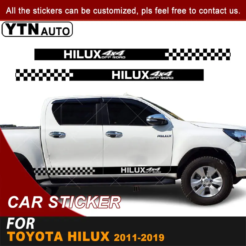 4x4 Off Road Side Body Car Stickers Checkered Stripe Graphic Vinyl Decals For Toyota Hilux Revo 2011-2015 2016 2017 2018 2019