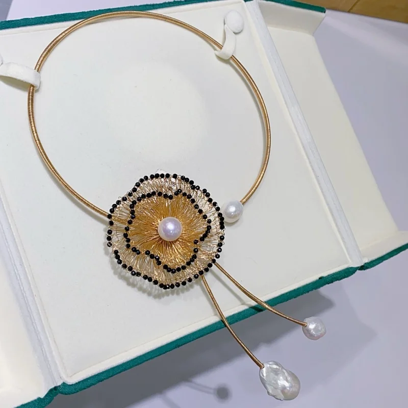 

SGARIT Fine Jewelry Роскошный дизайн Жемчужные украшения Натуральный жемчуг Эдисона 11-12 мм Колье ручной работы с черной шпинелью для роскошной вечеринки