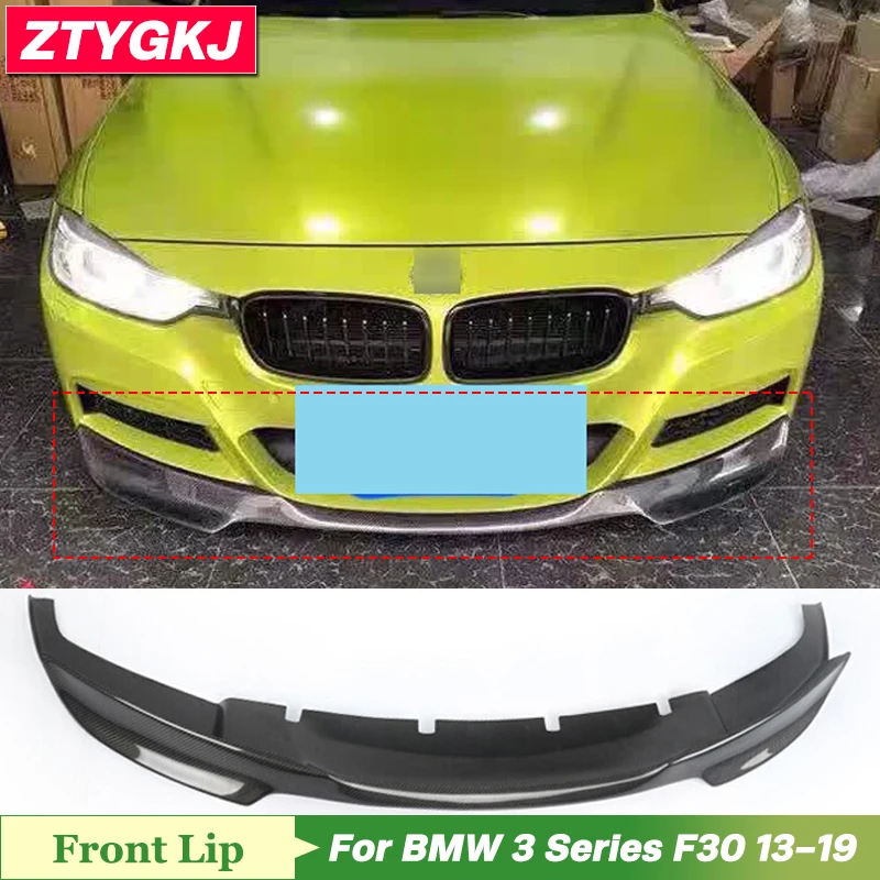 Big V Style Carbon Fiber Material Front Bumper Lip Spoiler Trims For BMW 3 Series F30 MT Kit 2012-2019