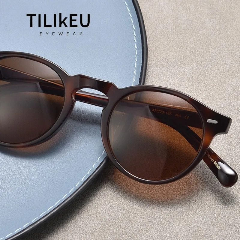 

High-Quality Retro Round Polarized Sunglasses for Women Fashion Designer Exquisite Acetate Tortoise Frame UV400 Travel Sunscreen