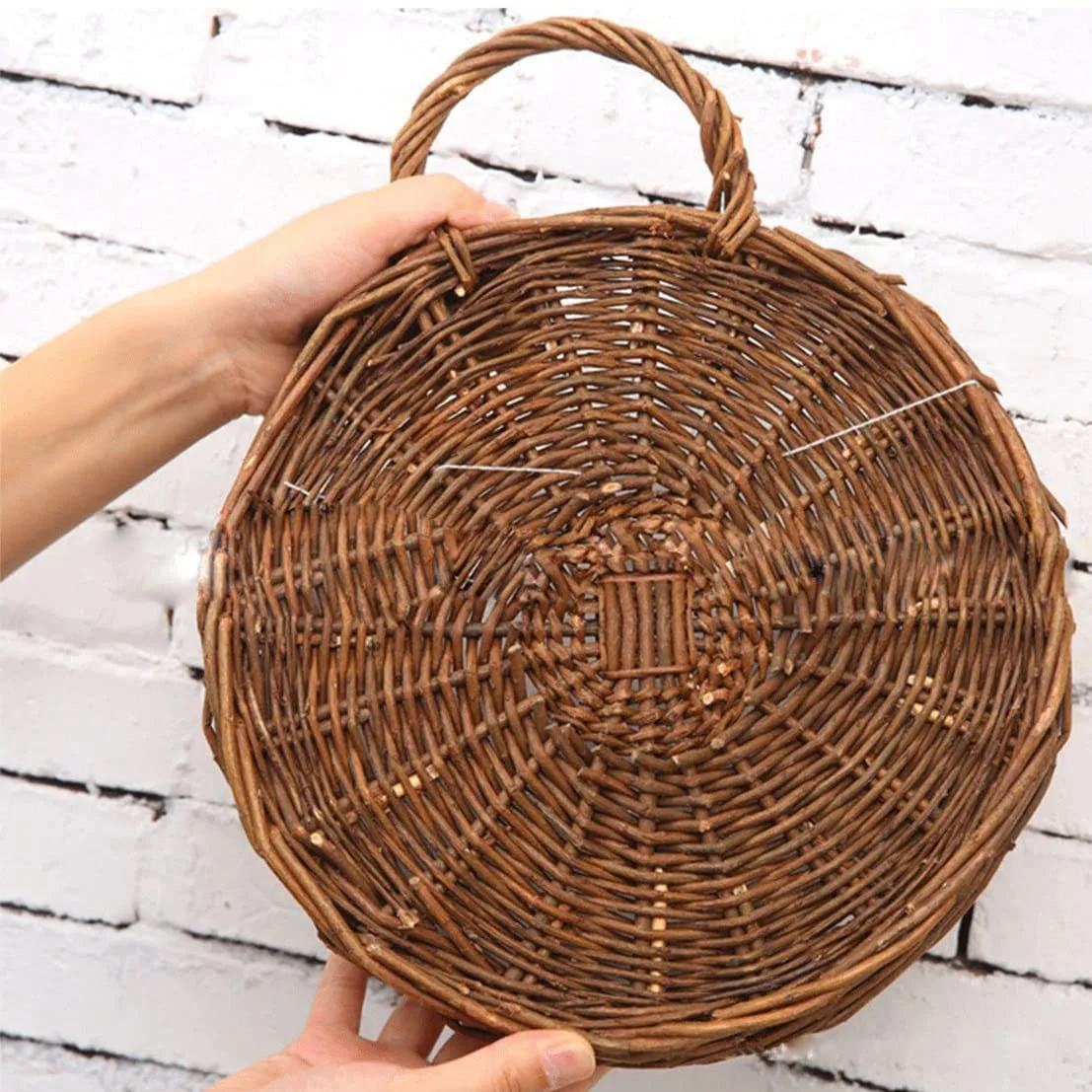 Handmade Woven Hanging Basket Natural Wicker Hanging Storage Basket for Home Garden Wedding Wall Decoration