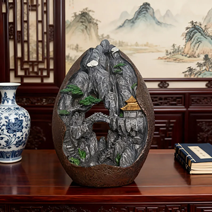 1pc, Smoke Waterfall Backflow Incense Burner Creative Home Decor Incense Holder Portable Resin Censer Mountain River Handicraft