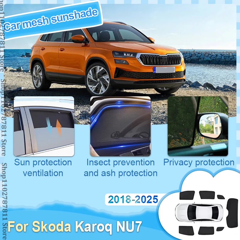 Magnetic Car Sunshade For Skoda Karoq NU7 2018-2025 Front Windshield Curtain Side Window Shade Mesh Curtain Protector Parts Tool