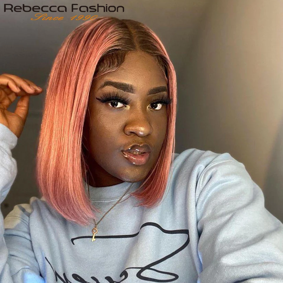 Short Cut Colored Pink Bob T Part Lace Wigs Human Hair Wigs 180D Transparent Ombre Pink Brazilian Straight Lace Front Wigs