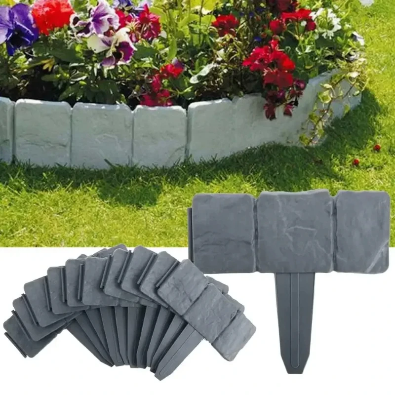 

10pcs Imitation stone fence, garden simulation guardrail, plastic splicing fence, garden grassland fence, outdoor lawn supplies