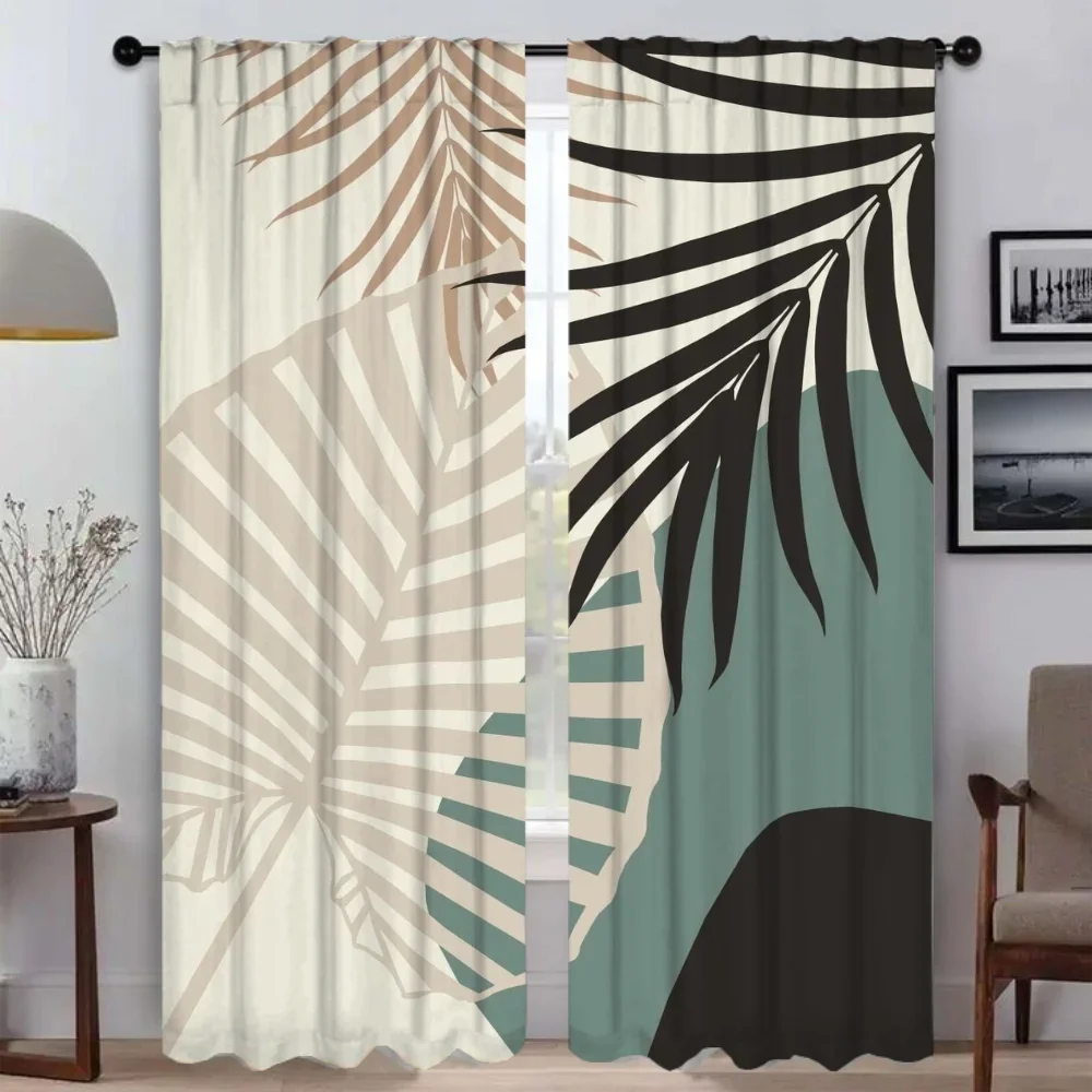 Eucalyptus Fan Palm Elegant Room Curtains 2 Pieces Anti-mosquito Curtains for Camera Living Room Curtain Halloween Decoration