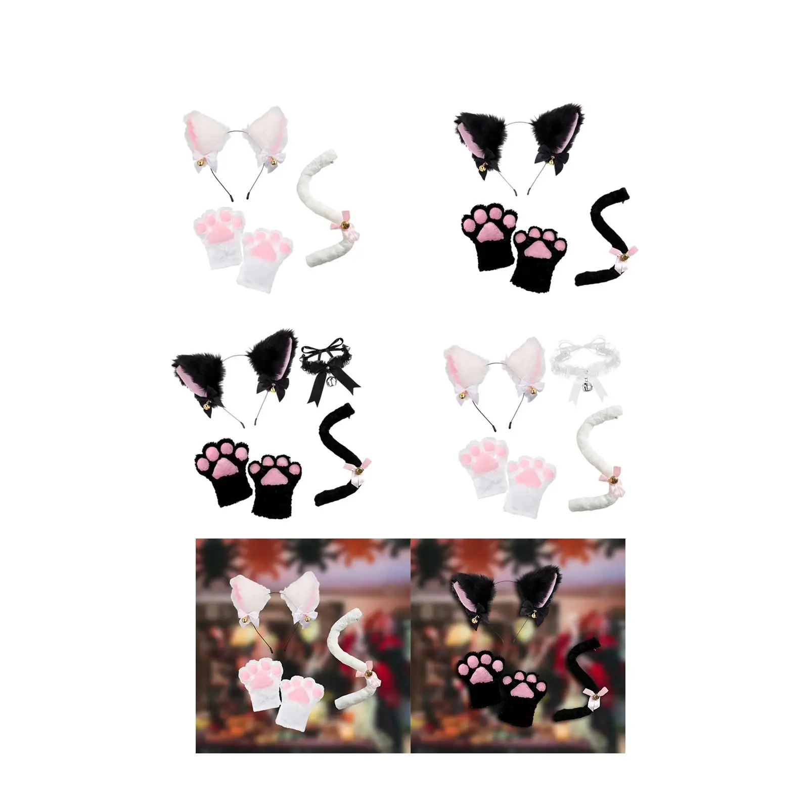 Cat Ear Tail Paw Animals Ears and Long Tail for Animals Themed Parties Festival Night Club Masquerade Stage Performance