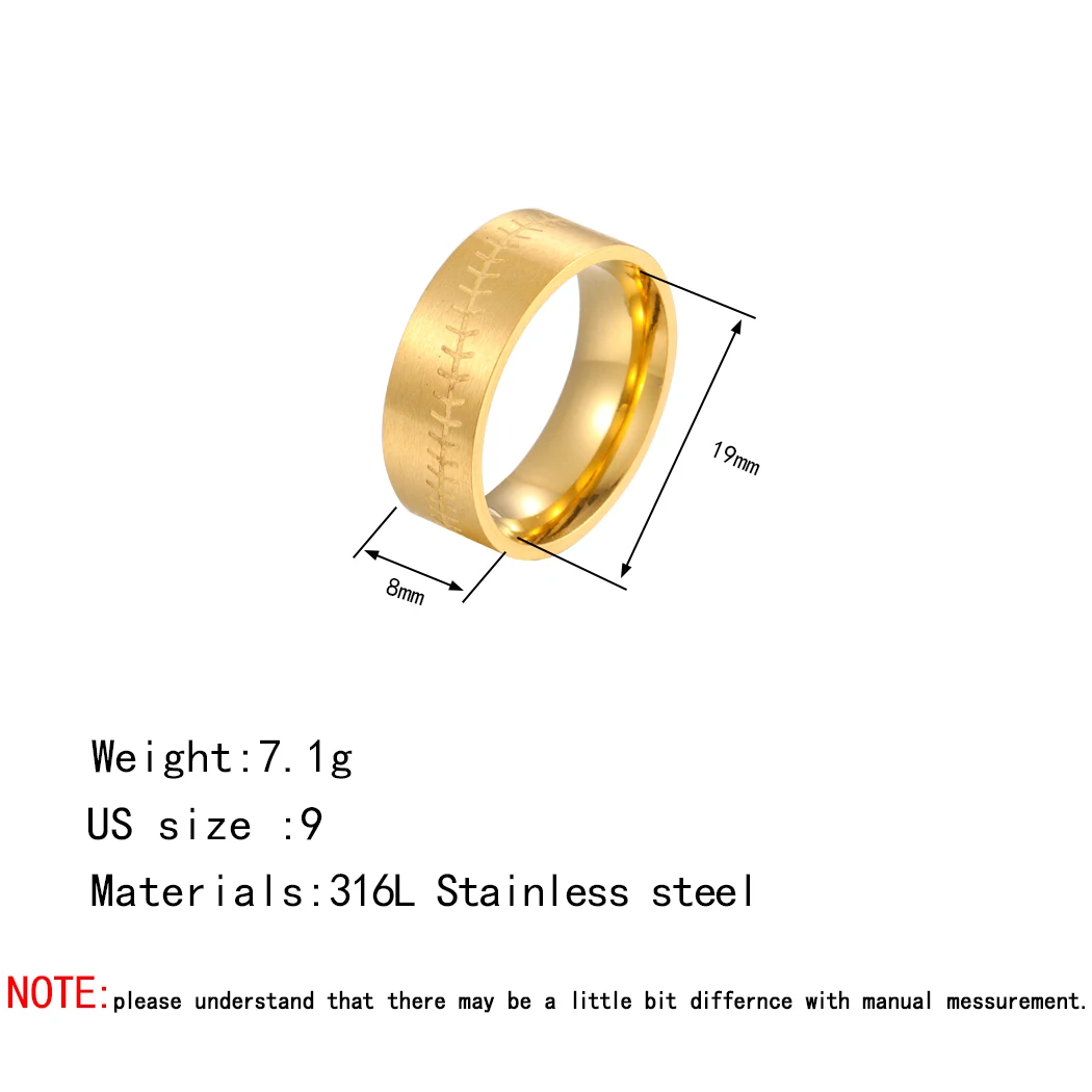 Kinitial Stainless Steel Stitch Baseball Rings For Men Punk Tungsten Carbide Stainless Steel Sports Ring Male Gift