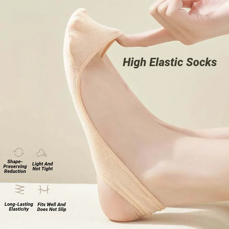 CHUANGERM Women Shallow Mouth Socks Invisible Non Slip High Heel Forefoot Pad Half Palm Suspender Sock For Shoes Slippers