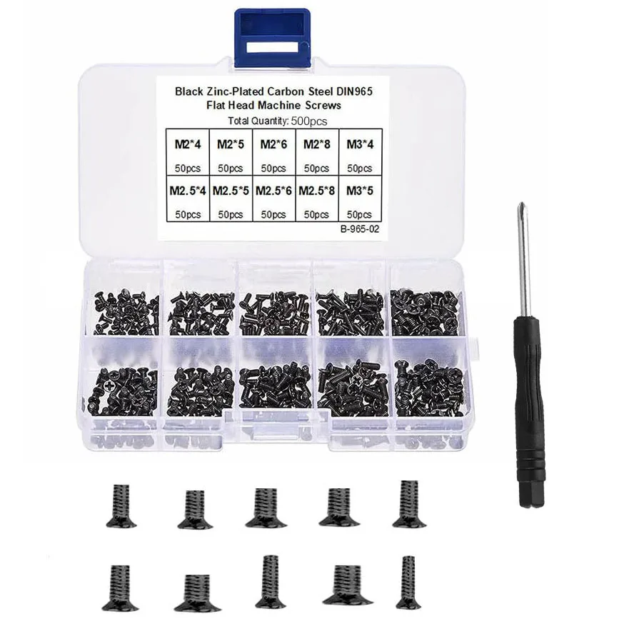 500pcs Small Computer Screws kit box,Flat Head Computer Notebook Laptop black Screws Kit M2 M2.5 M3 for PC Laptop SSD Hard Drive