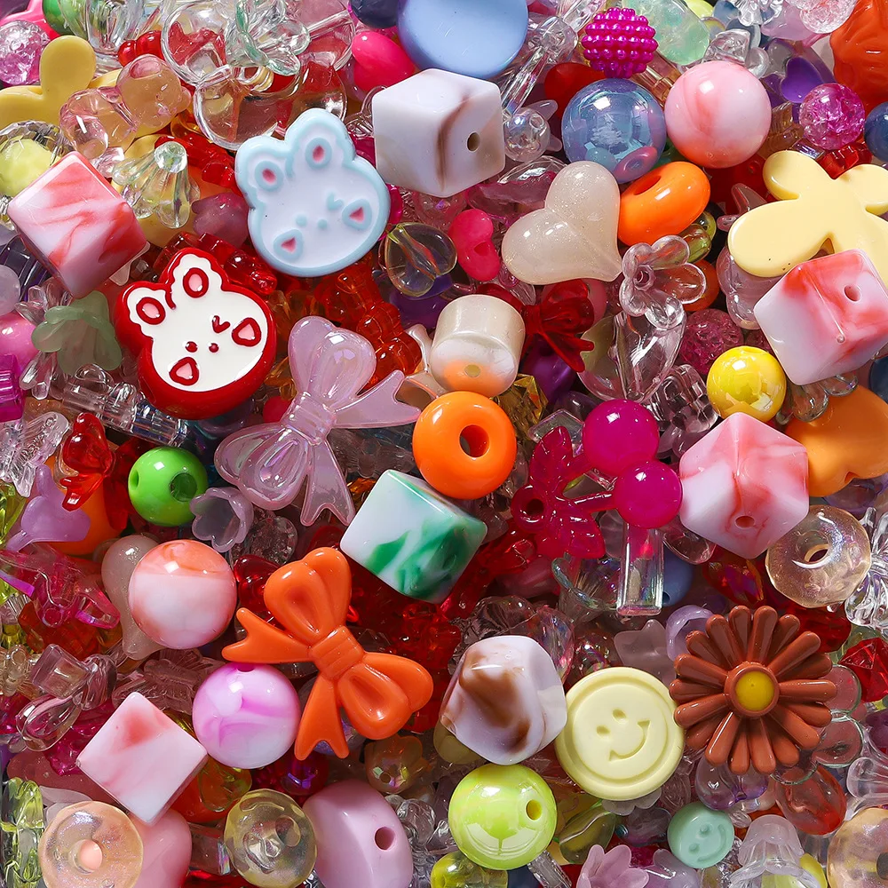20g/Pcs Multicolor Acrylic Cute Cherry Bear Rabbit Square Bead DIY Phone Chain Necklace Cartoon Jewelry Animal Accessories