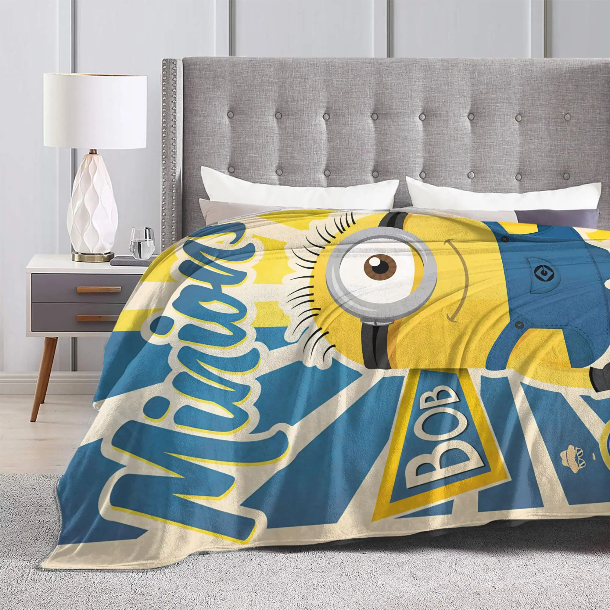 Cute Anime M-Miniones Blanket Velvet Autumn/Winter  Breathable Lightweight Thin Throw Blanket for Home Travel Rug Piece
