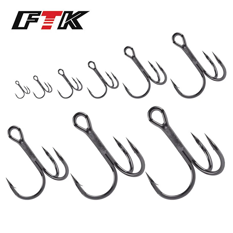 

FTK 10Pcs Fishing Hook High Carbon Steel Treble Overturned Hooks Fishing Tackle Round Bend Treble For Bass pike fish