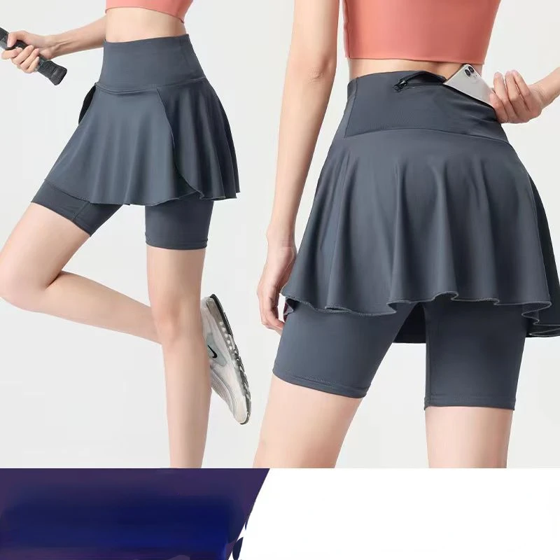 Sports Skirt Summer Fitness Pants High Waist Over Size Skirt Pants All In One Women\'s Pleated Skirt Slimming Running Yoga Pants