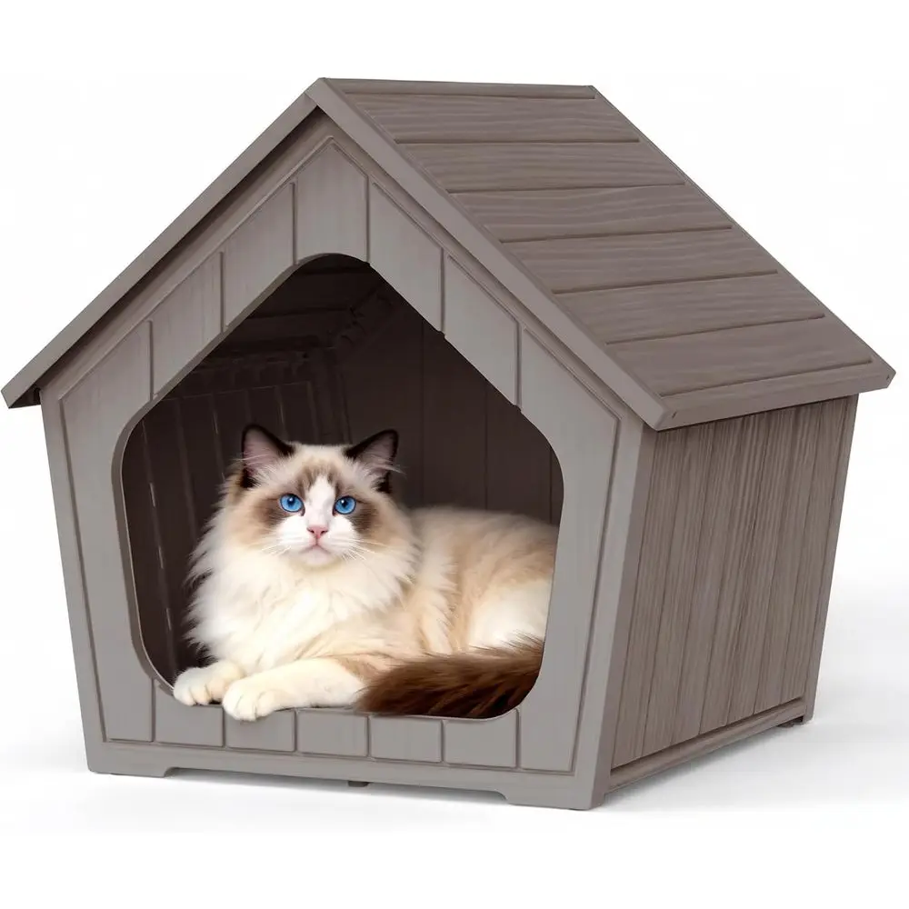 

Стильный уличный домик для кошек из полимерной смолы с водонепроницаемым и УФ-стойким ПП-материалом, подходит как для домашних, так и для уличных кошек, с возможностью скрытия.