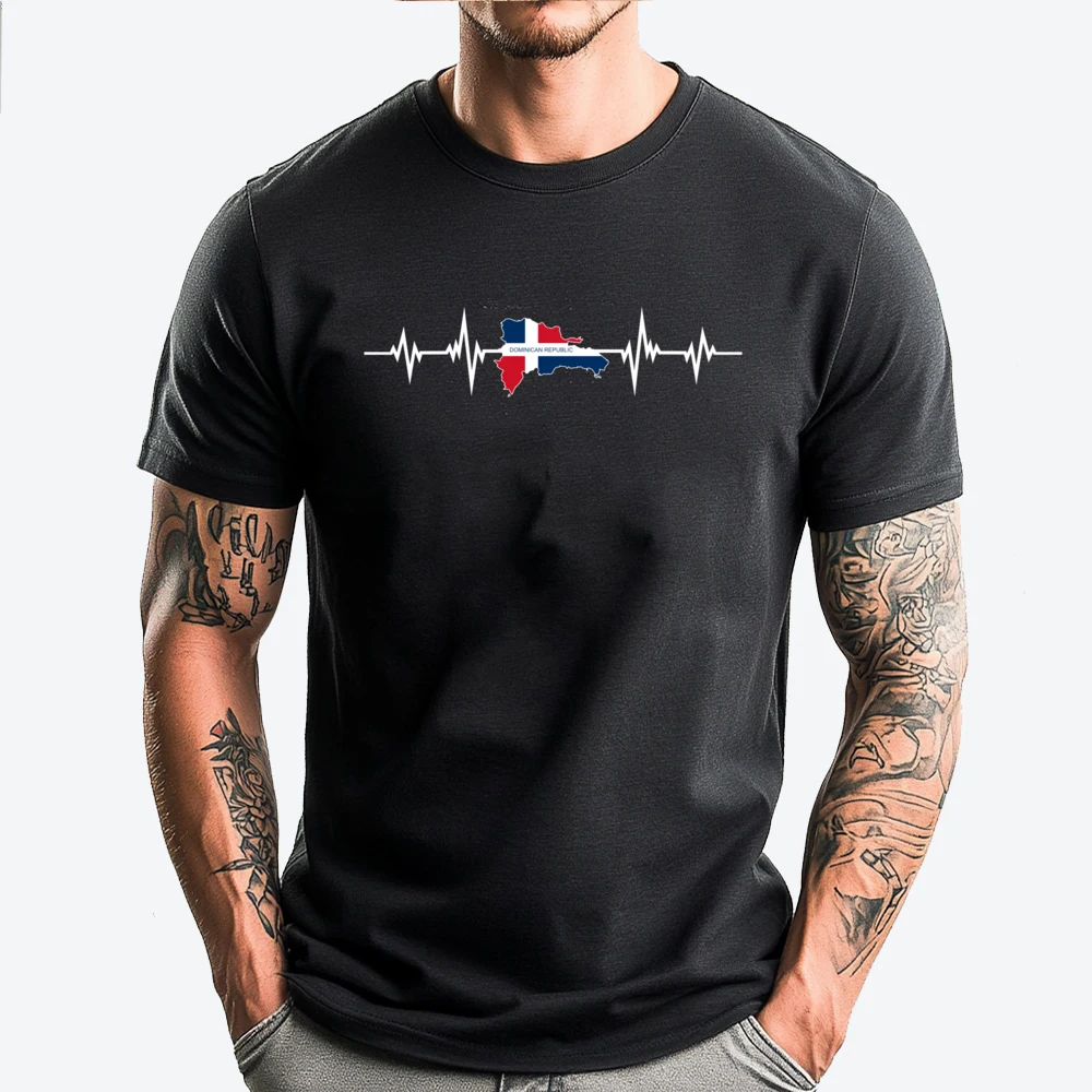 Heartbeat Design Dominican Republic Flag Dominican Republic Streetwear ECO-FRIENDLY Anime T Shirts Tshirt Character