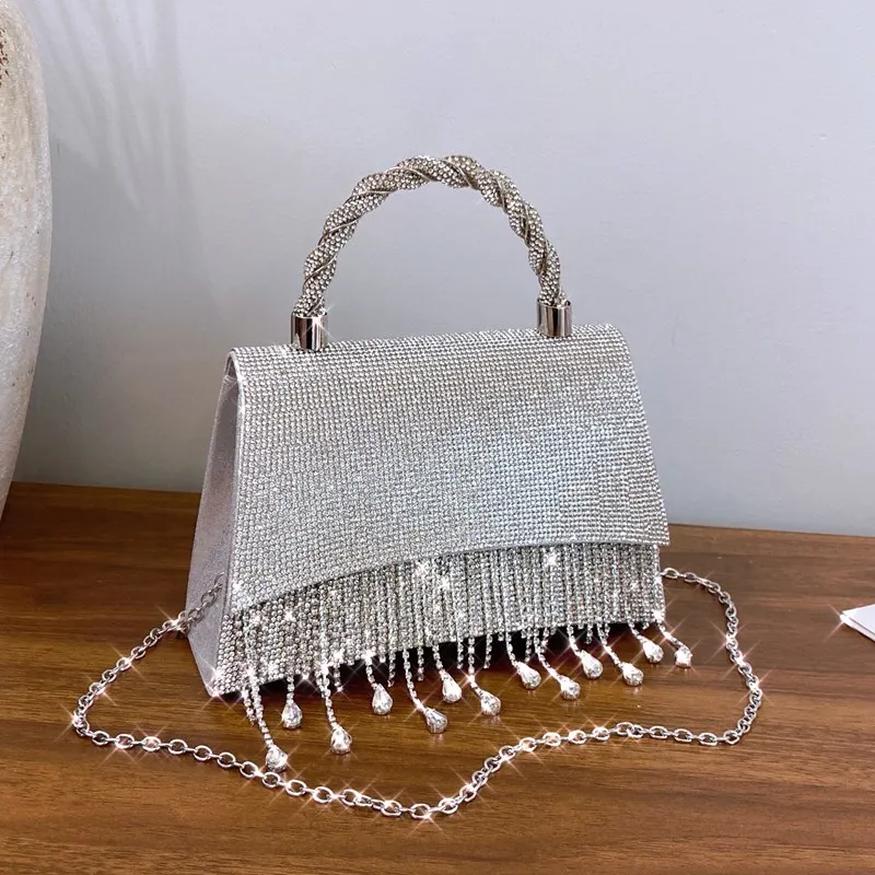 

2025 Luxury Shoulder Crossbody Bags Diamond Tassel Party Evening Bags Vintage Purse Handbags Wedding Dinner Bag Ladies Clutch
