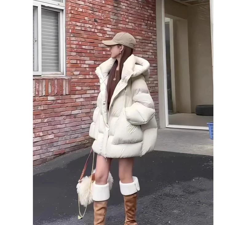 

Puff Down Jacket Women's Winter Warm Jacket Padded New Outerwear Hooded Versatile Loose Padding Thickened White Duck Down