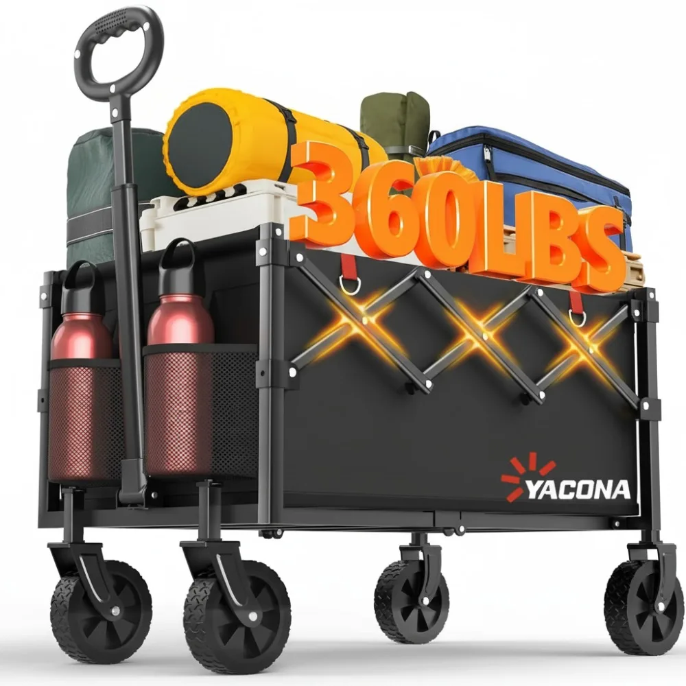 

Foldable Utility Wagon Cart, Lightweight Portable Shopping Cart with Wheels for Grocery, Camping, Beach & Outdoor Activities