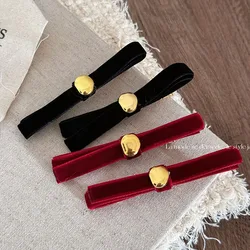 French Gold Button Retro Velvet Bow Hairpin Elegant Hairpin Elegant and High Grade Side Bang Hairpin Accessories