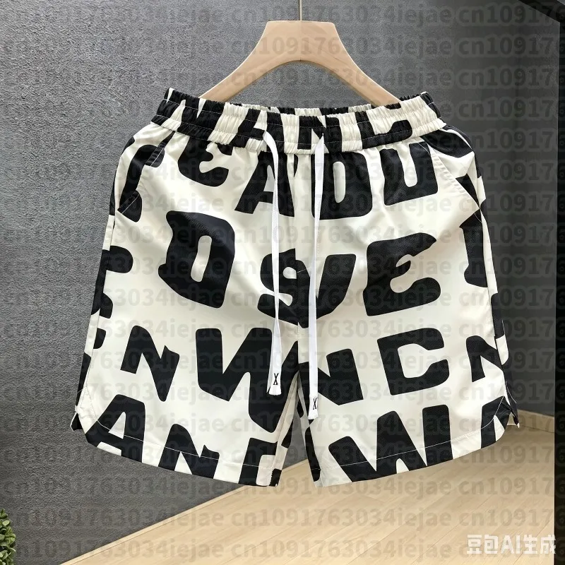 2026 Trendy Letter Print Graffiti Style Modern Classic Men's Athletic Shorts Summer Quick-drying Lightweight Beach Shorts