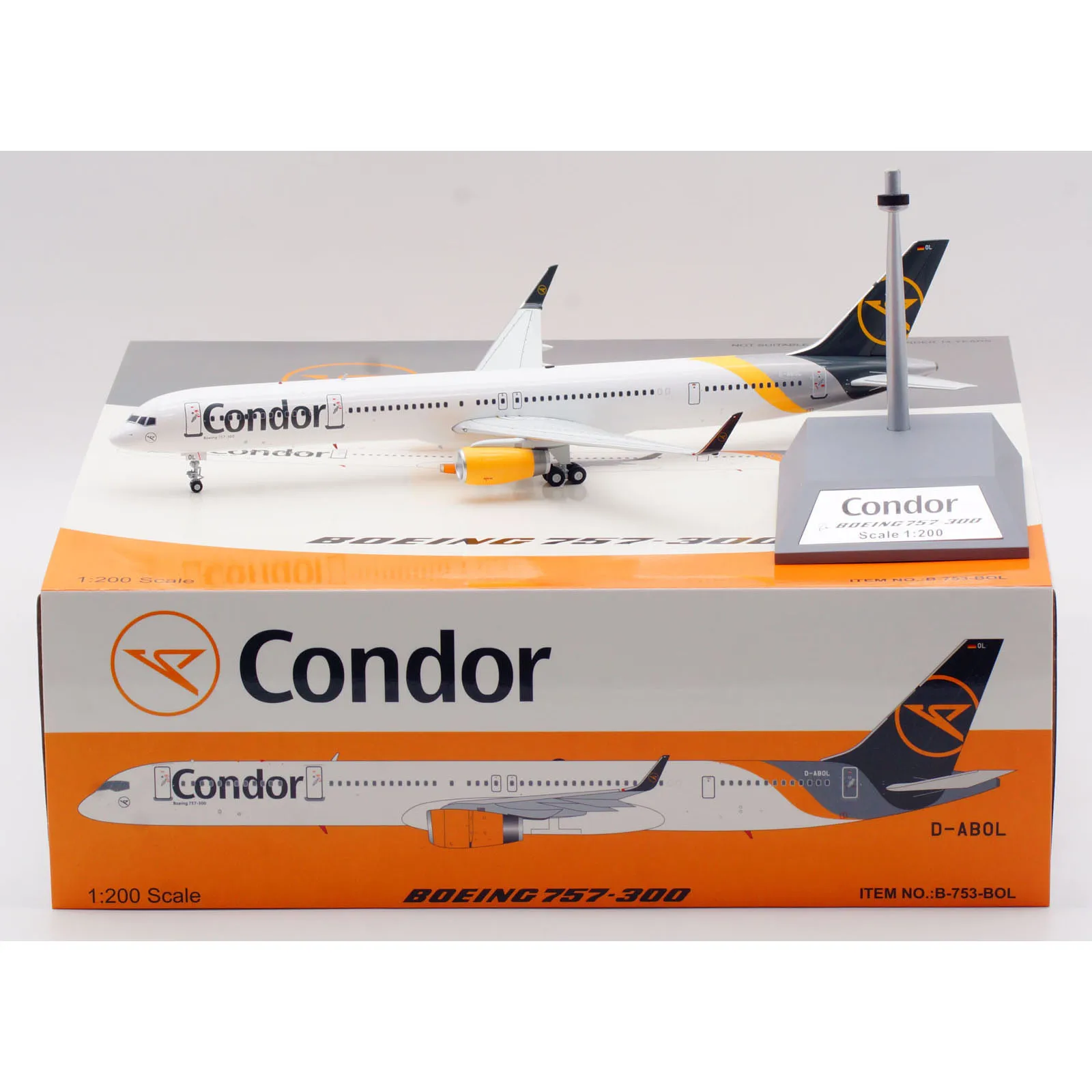 B-753-BOL Alloy Collectible Plane Gift B-Models 1:200 Condor Airlines Boeing B757-300 Diecast Aircraft Model D-ABOL With Stand