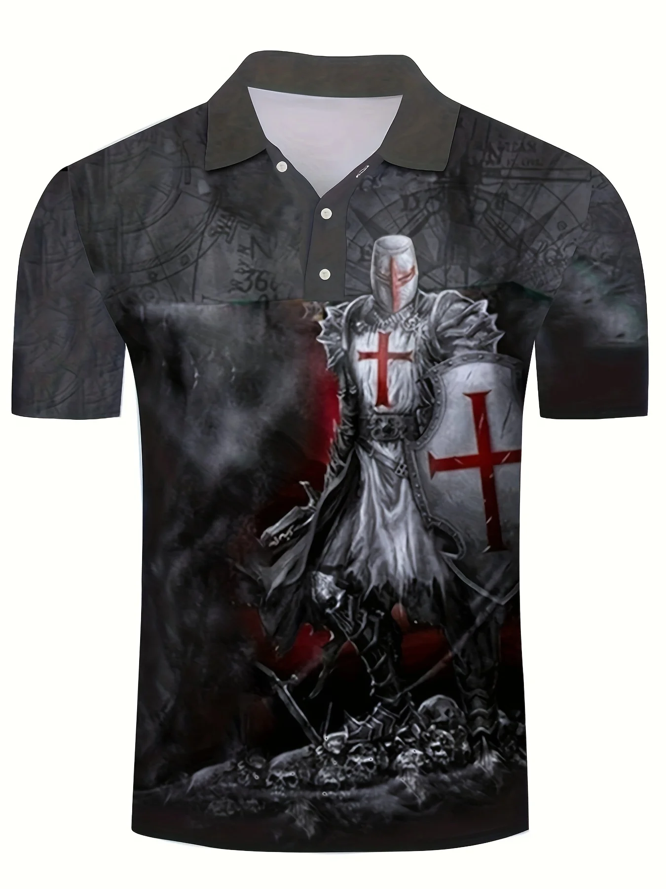 Men's 3D Print Knights Templar Medieval Red Cross Gothic Short Sleeve Polo Shirt Vintage