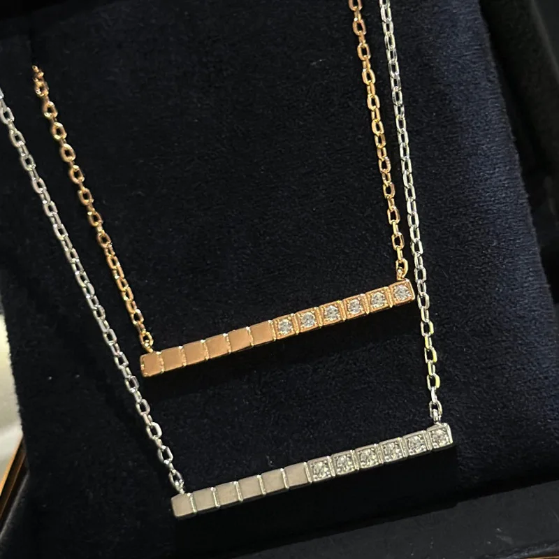 

S925Silver Designer Non-Mainstream Style Fashion Ice Cube Half Diamond Necklace Star Same Vertical Bar Clavicle Chain