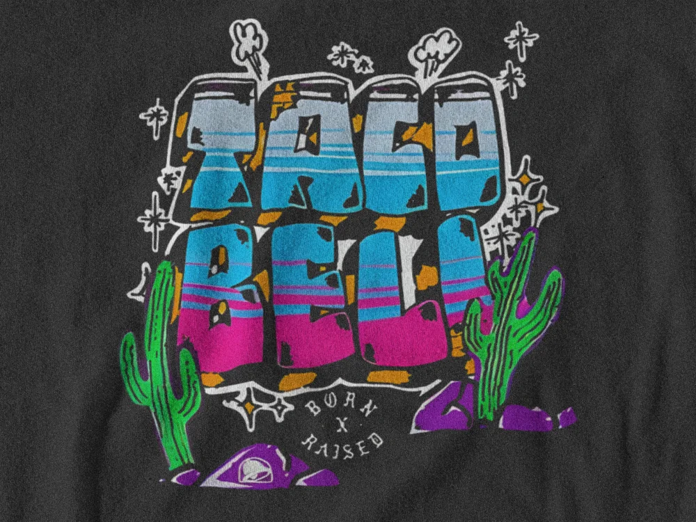 Taco Bell Born X Raised Logo, 2 Sided, Vintage Graphic 100% Cotton Shirt 102852