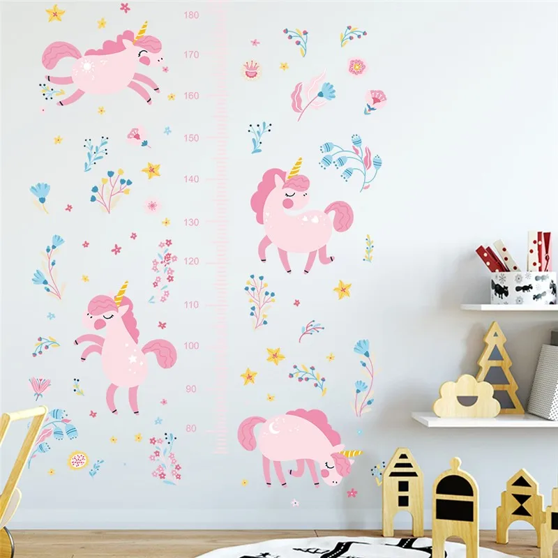 

Pink Unicorn Wall Stickers For Measuring Height Kids Bedroom Home Decoration Cartoon Animal Mural Art Diy Girls Decals Posters