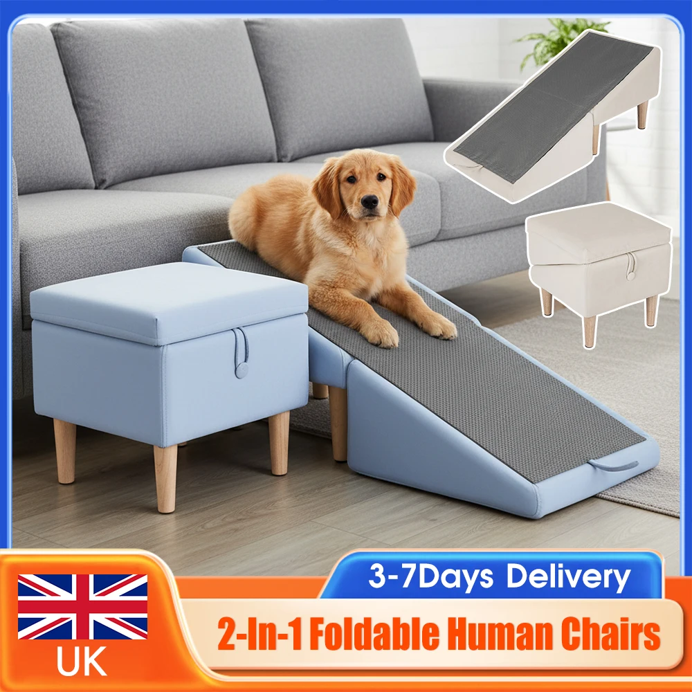 

Складная лестница-пандус для собак 2-в-1 с нескользящими ступеньками и поручнем, портативная лестница для собак для кровати, дивана, для маленьких, больших и пожилых собак