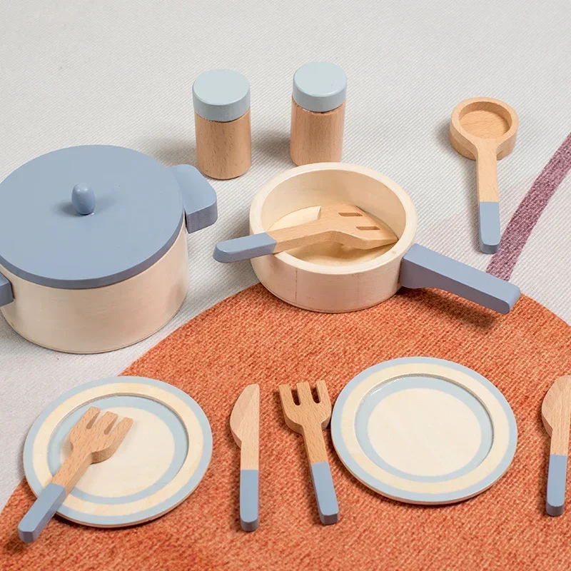 Wooden Mini Kitchen Cookware Pot Pan Cook Pretend Play Educational House Toys Simulation Kitchen Utensils Girls For  Toy