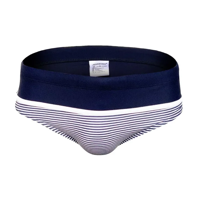 Men Swimsuit Contrast Stitching Stripes Swimming Briefs Mens Breathable Bathing Sunbath Swimwear Man Push-Up Pad Suit Beach