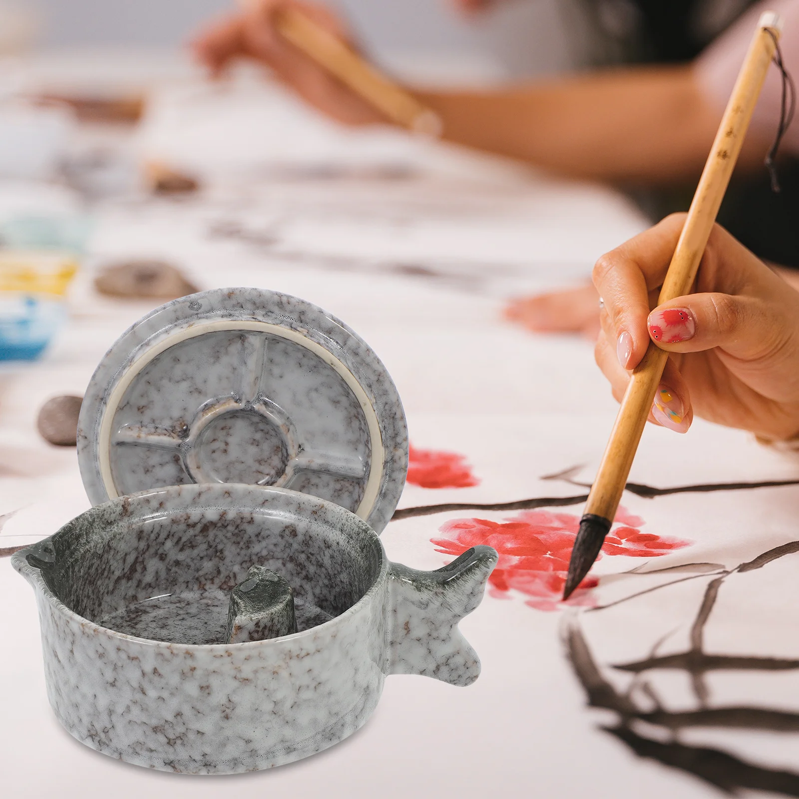 

Chinese Calligraphy Accessory Multi Function Ink Plate Professional Tool with Handle Easy to Use Multi-Function Ink Dish