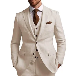 2025 Suits For Men 3 Pieces Beige Business Jacket Vest Pants Tuxedo Groom Wedding Fashion Designs  Custom Made