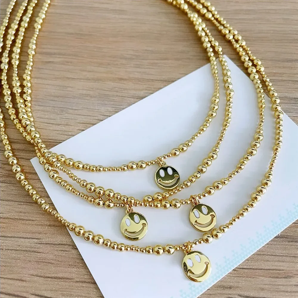 KKBEAD Smile Face Pendant Necklace Choker for Women Gift Jewelry Ins Fashion Hight Quality Gold Plated Beaded Necklaces