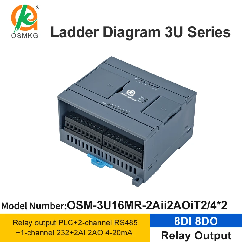 oshangming 8 Channel PLC Relay Output RS485 RS232 2 Channel Analog Input Output Modbus Rtu ladder Diagram PLC Controller