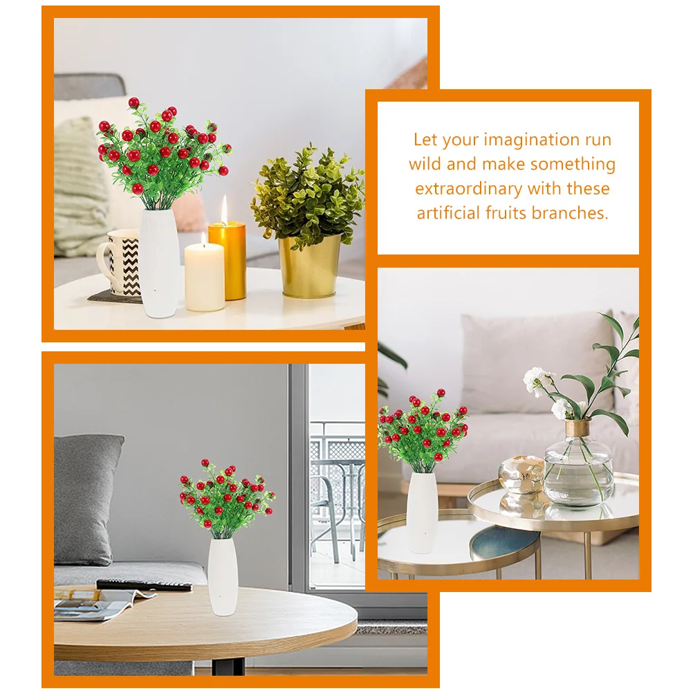 4 قطعة ينبع أحمر نابض بالحياة أوراق الأوكالبتوس فروع التوت الاصطناعي زهرية حشو وهمية التوت الأحمر باقة مقلد نباتات الفاكهة #3