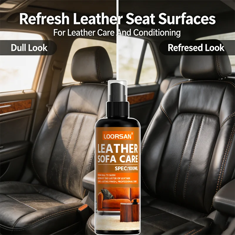 LOORSAN Leather Surface Conditioning Spray 100ml for Car Upholstery Couch Handbag Shoe Dryness Repair Gloss Booster