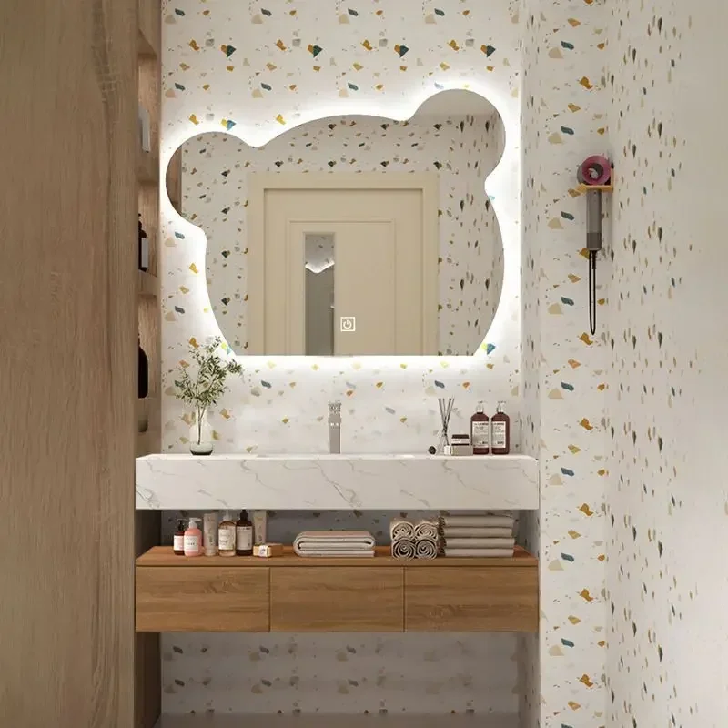 

Aesthetic Bathroom Vanity Rock Ceramic Modern Countertop Sink Wall Mounted Bathroom Cabinet Organizer Gabinete Unique Furniture