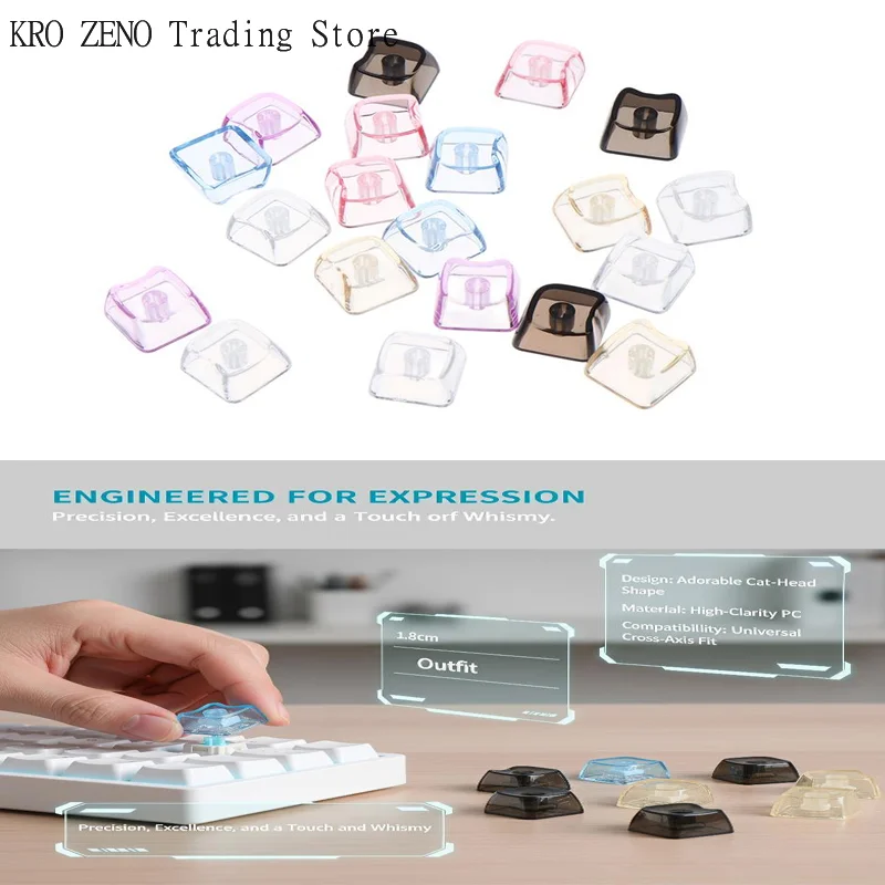 10/20pcs Cute Cat Shaped Transparent Keycaps PBT 1U PC Blank Key Caps MAO Profile DIY No Engraved Keycap For MX Switch Keyboard