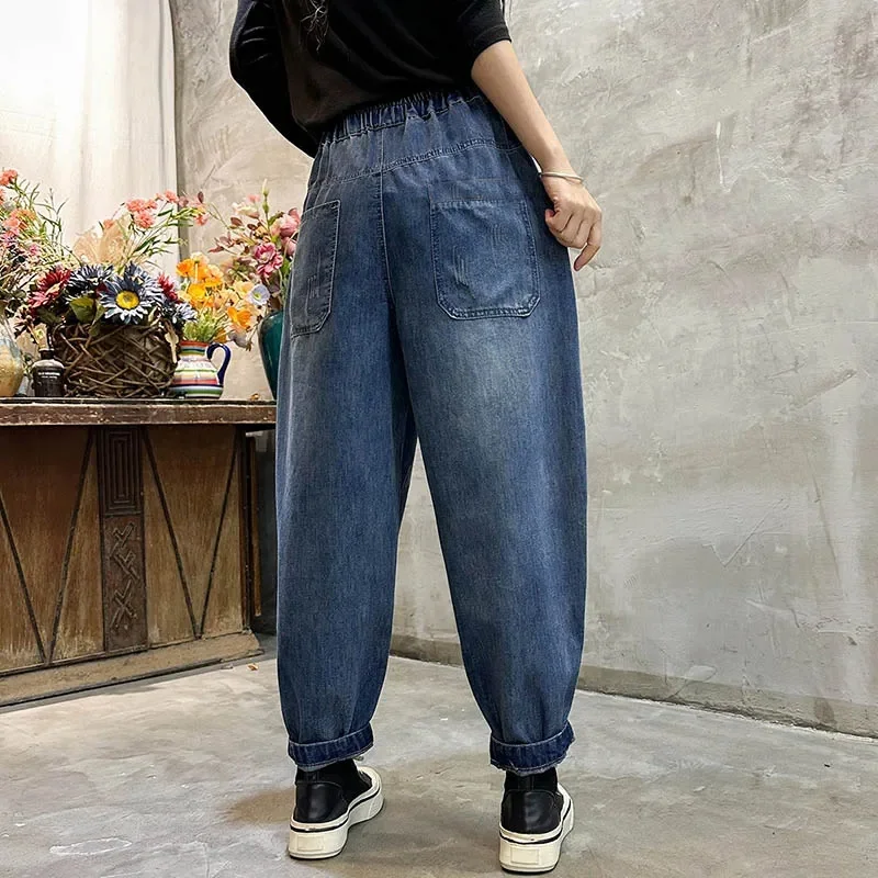 Jeans ricamati donna primavera e autunno 2023 nuovi pantaloni larghi papà Retro Patch dritto Slim Harem pantaloni marea